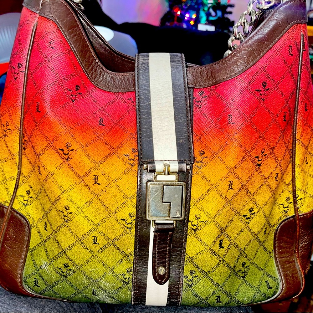 L.A.M.B. brand Rasta ombré commodore handbag.